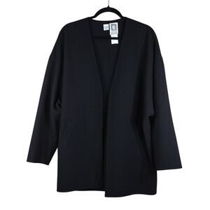 Anne Klein Vintage 80s/90s 100% Wool Elegant Petite Black Open Front Cardigan